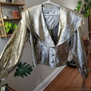 Vintage Gold Blazer 80's Dressy Jacket Large Canada Cassis Ruffled Collar Unique